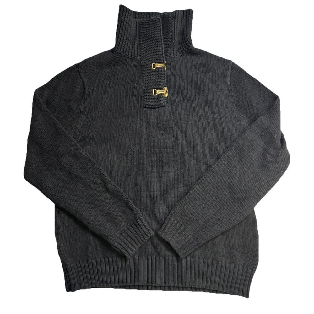 Lauren Ralph Lauren Sweater Black w Metal Clasp Front Shawl Collar Knit XL
